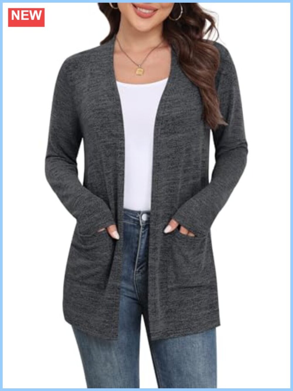 Women's Lightweight Knit Cardigan with Pockets Long Sleeve Open Front S-3XL